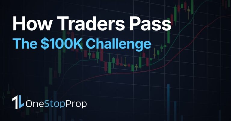 how to pass a prop firm challenge and $100k trading challenge strategy with stock chart and OneStopProp branding