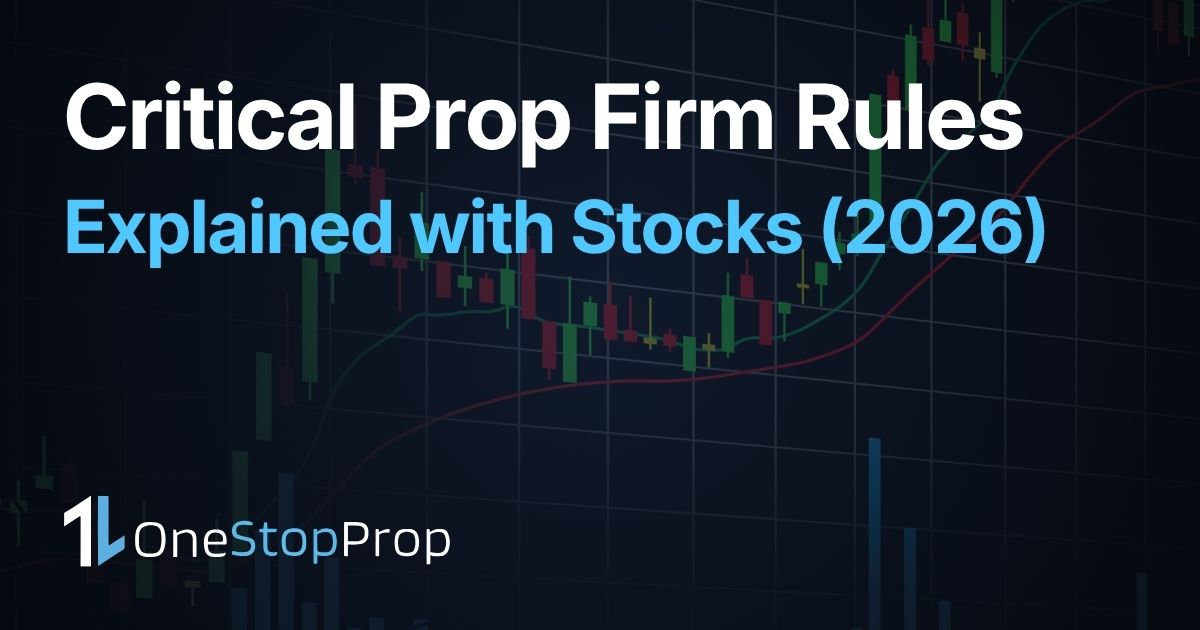 critical prop firm rules explained using real stock examples in 2026 featuring AAPL NVDA and MSFT charts with OneStopProp branding
