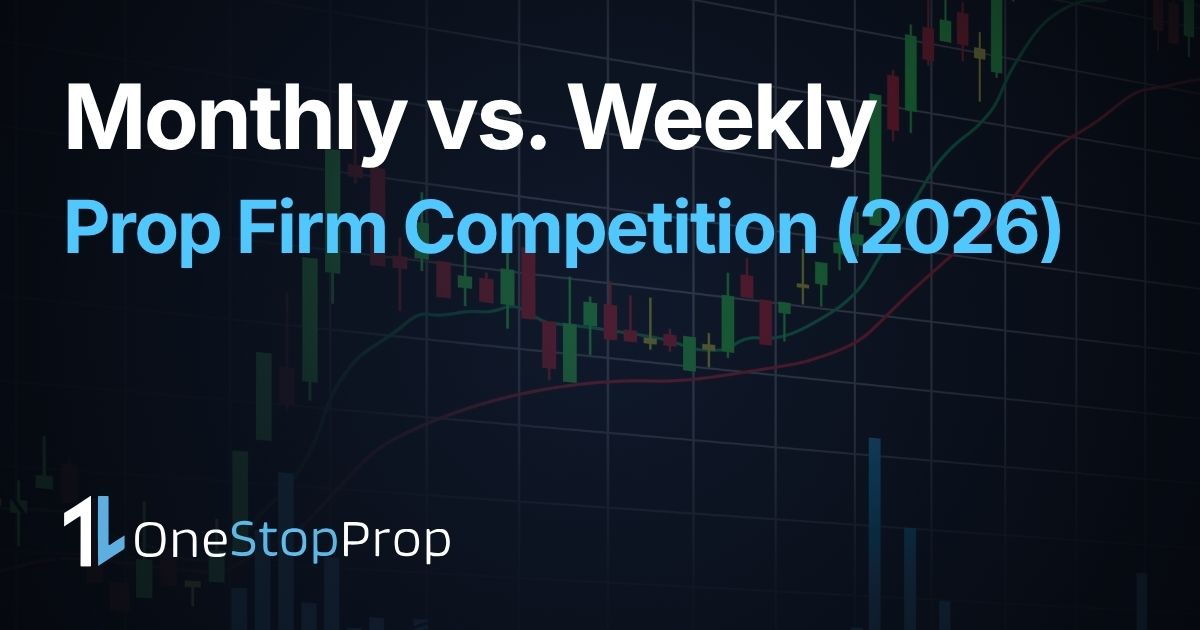 trading chart with headline monthly vs weekly prop firm competition in 2026 with one stop prop branding