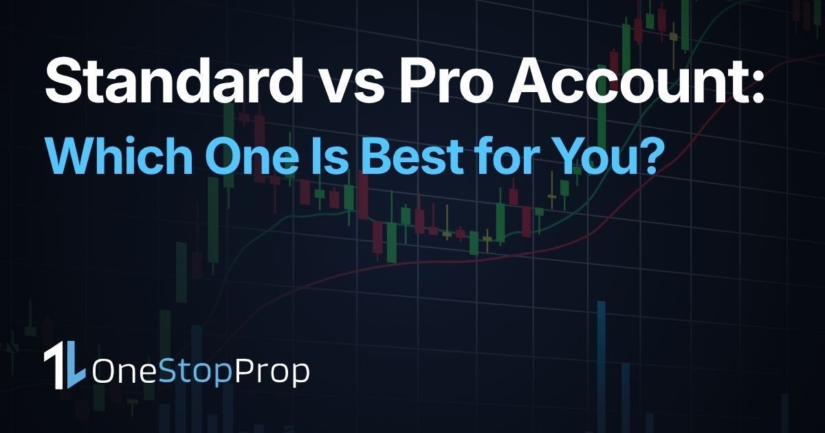 OneStopProp Standard vs Pro Account - OneStopProp blog cover with candlestick chart background