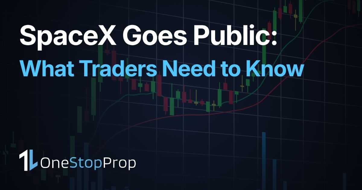 trader analyzing SPCX SpaceX stock chart on a prop firm trading platform after the 2026 IPO