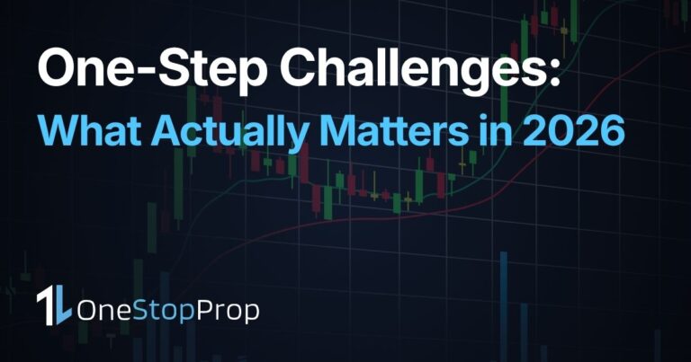 One-Step Prop Firm Challenges in 2026, OneStopProp blog cover with candlestick chart background