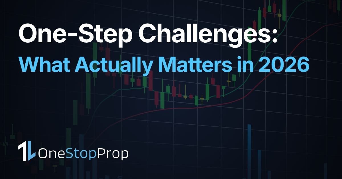 One-Step Prop Firm Challenges in 2026, OneStopProp blog cover with candlestick chart background