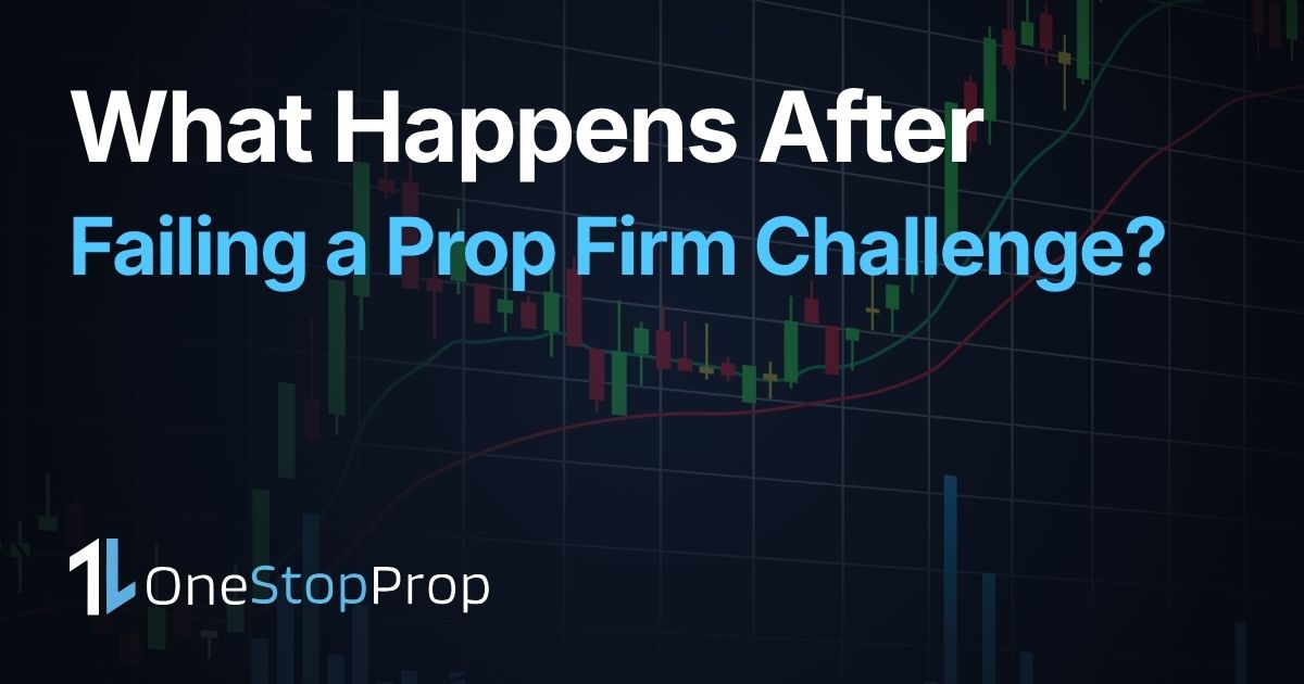 what happens if you fail a prop firm challenge, OneStopProp blog cover with candlestick chart background