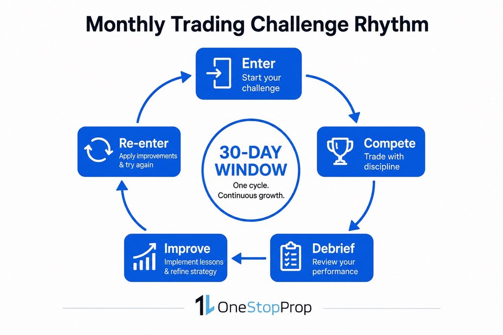 a graphic to illustrate the natural monthly trading rhythm for traders inside monthly trading challenge competition