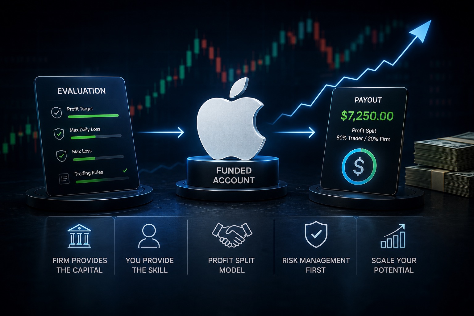 AAPL trading setup with price action, risk management levels, and a professional workstation designed to Trade Apple Stock at a Prop Firm