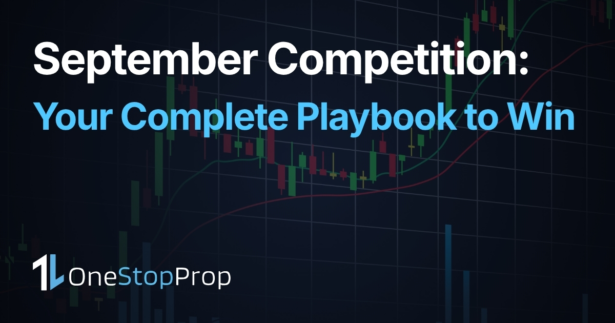 OneStopProp September competition article cover with trading candlesticks graph background and onestopprop branding